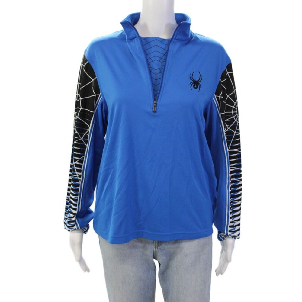 Spyder Women's Long Sleeves Fitted Quarter Zip Workout Blouse Blue Size S
